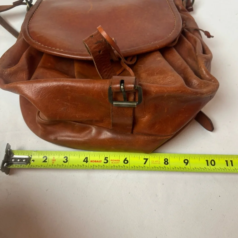 Vintage Boho Leather Crossbody Accordion Brown Hippie Drawstring 1960’s-1970’s - Picture 5 of 7